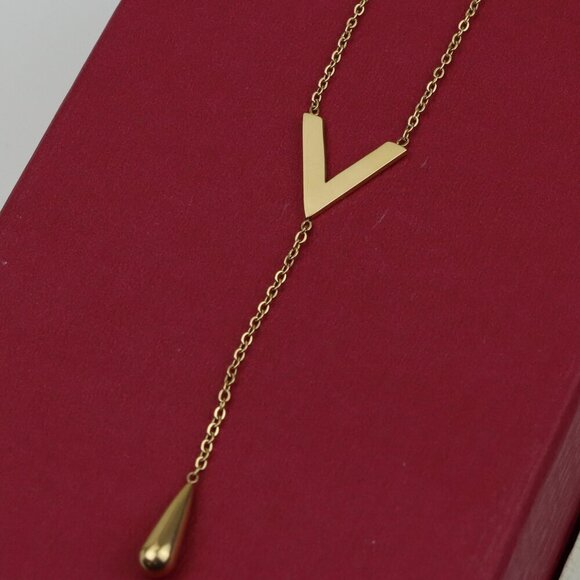 Golden Y-Shape Necklace with Drop Charm Adjustable Chain, XPNL0373 - Picture 1 of 12